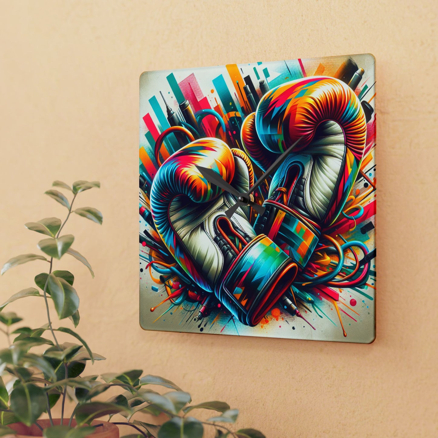 Boxing Gloves Art Acrylic Wall Clock